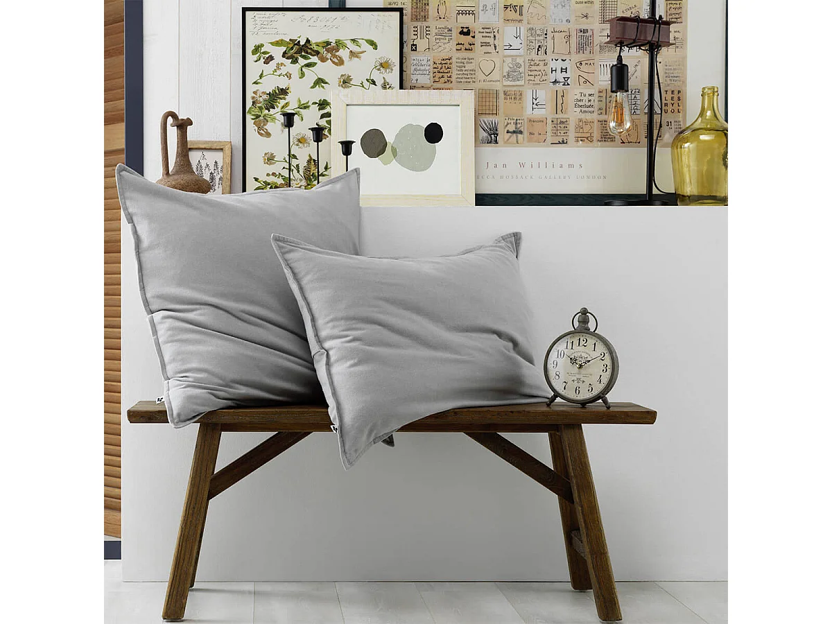 HEDDA - Taie d'Oreiller 63x63cm Flanelle de Coton Coloris Brume