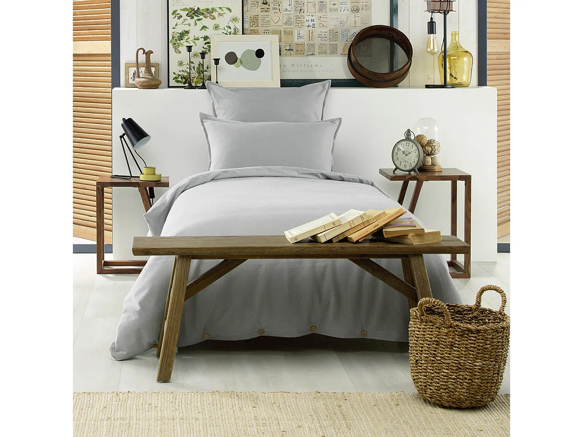 HEDDA - Taie d'Oreiller 63x63cm Flanelle de Coton Coloris Brume