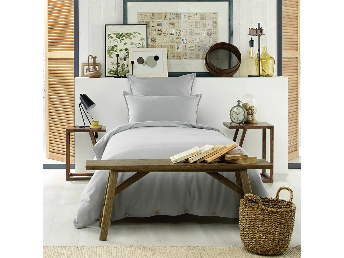 HEDDA - Taie d'Oreiller 50x70cm Flanelle de Coton Coloris Brume