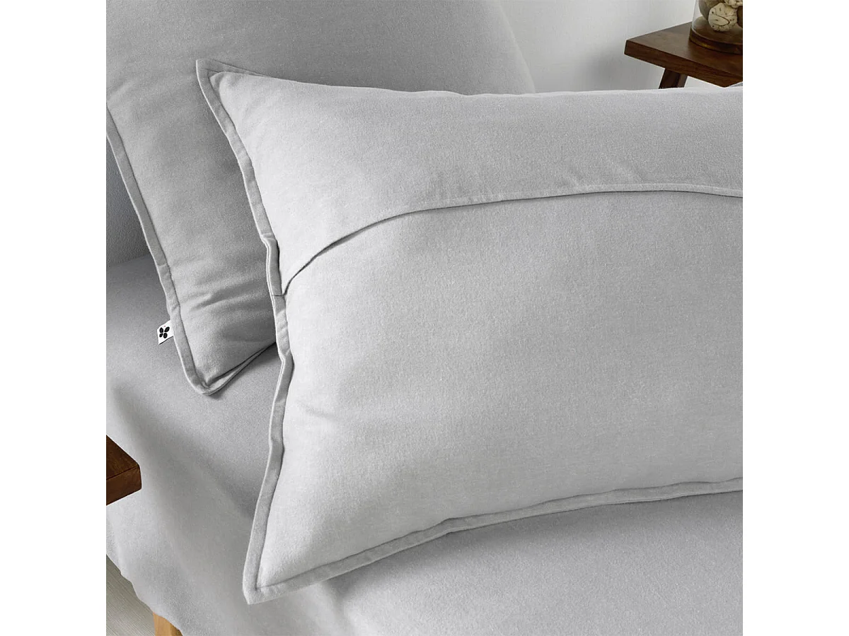 HEDDA - Taie d'Oreiller 50x70cm Flanelle de Coton Coloris Brume