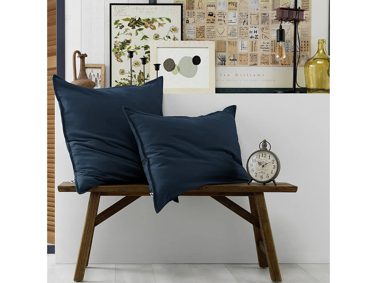 HEDDA - Taie d'Oreiller 63x63cm Flanelle de Coton Coloris Nuit