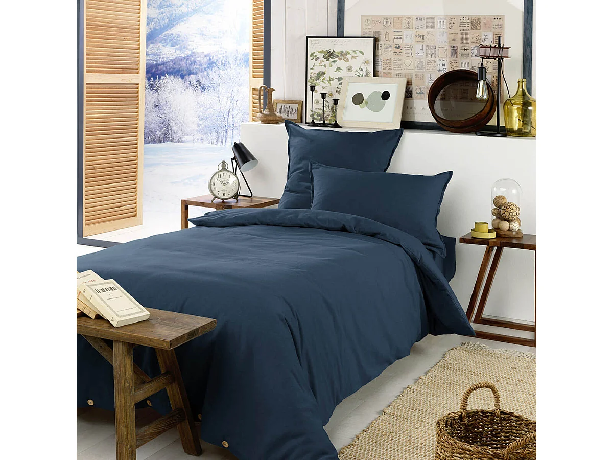 HEDDA - Taie d'Oreiller 63x63cm Flanelle de Coton Coloris Nuit