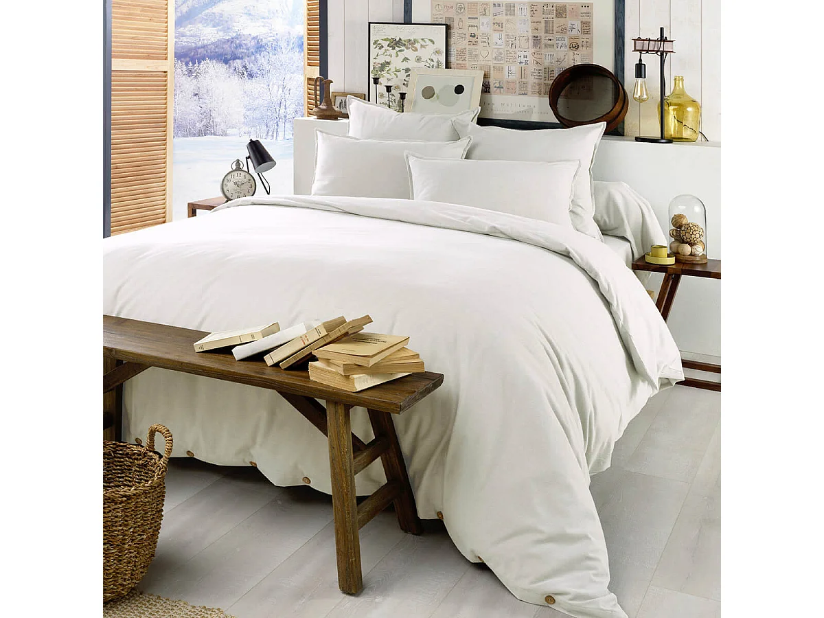 HEDDA - Taie d'Oreiller 50x70cm Flanelle de Coton Coloris Neige