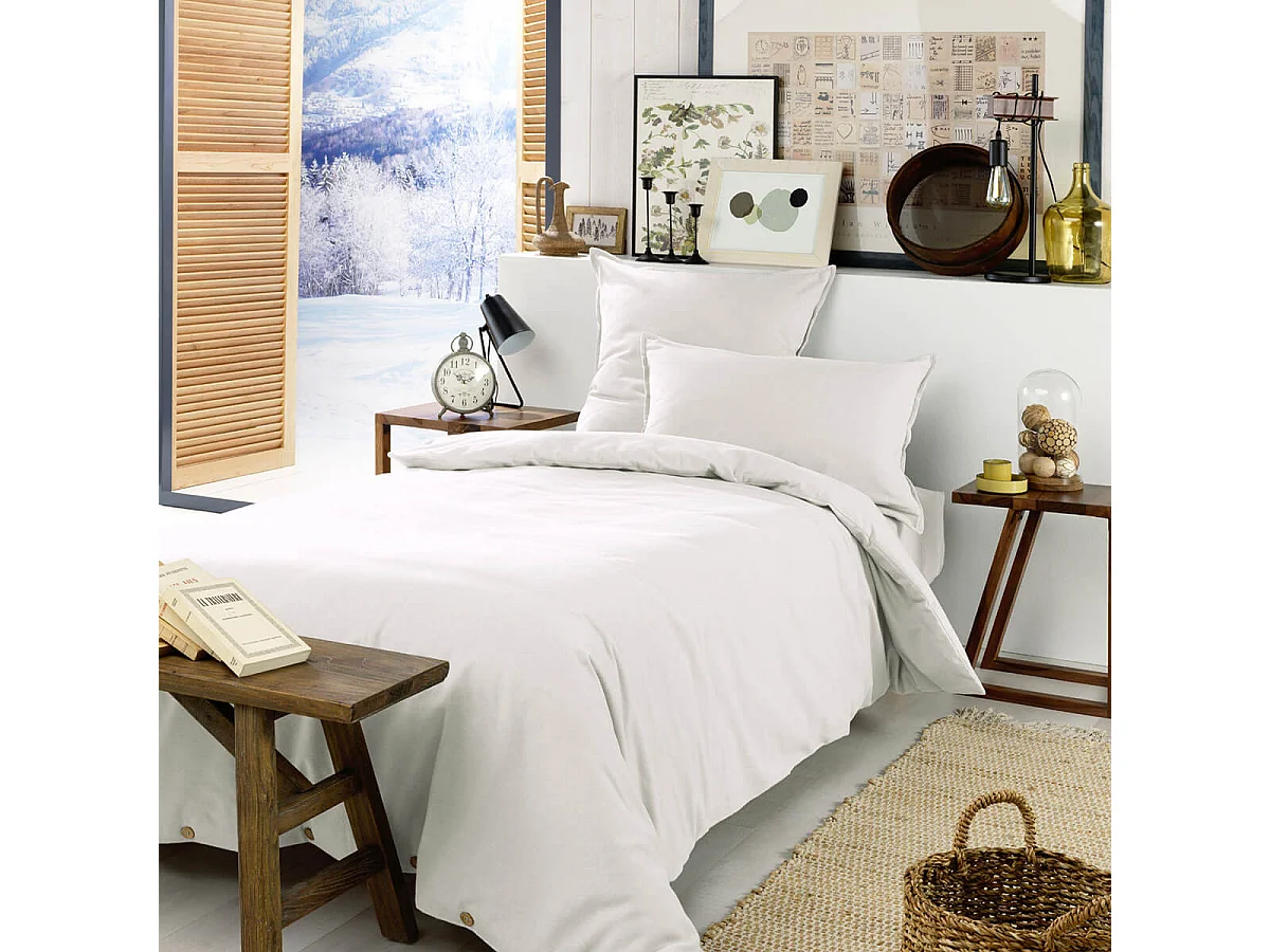 HEDDA - Taie d'Oreiller 50x70cm Flanelle de Coton Coloris Neige