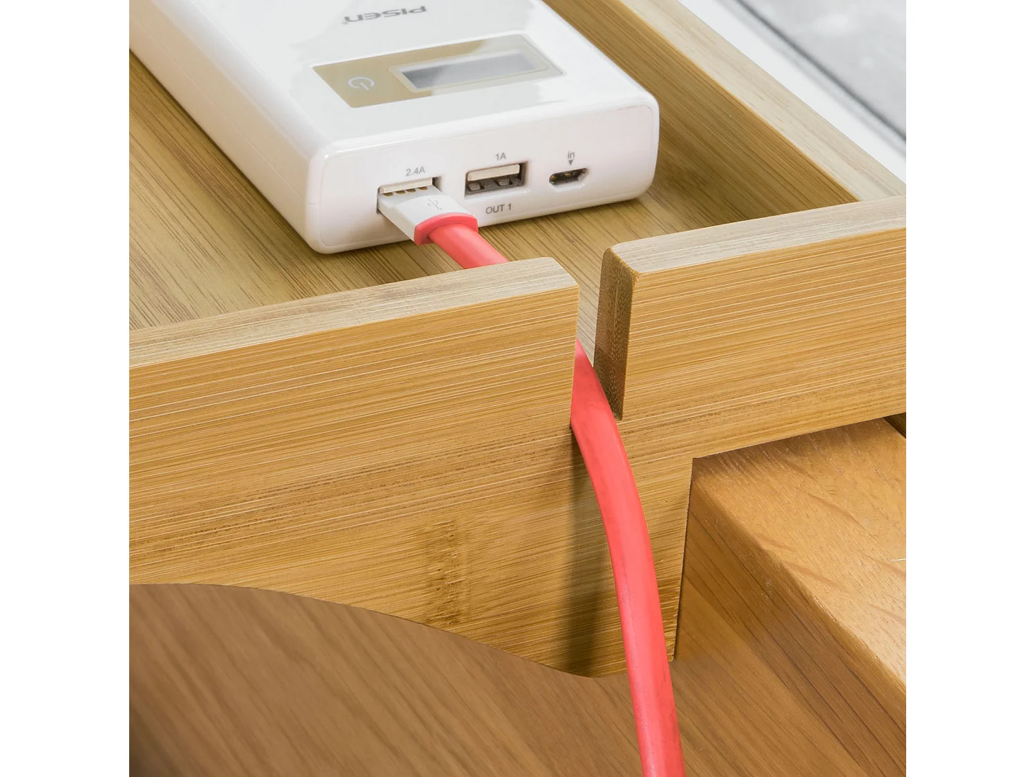 SoBuy NKD01-N Bedplank Bamboe Zwevend nachtkastje Met Kabelbeheer