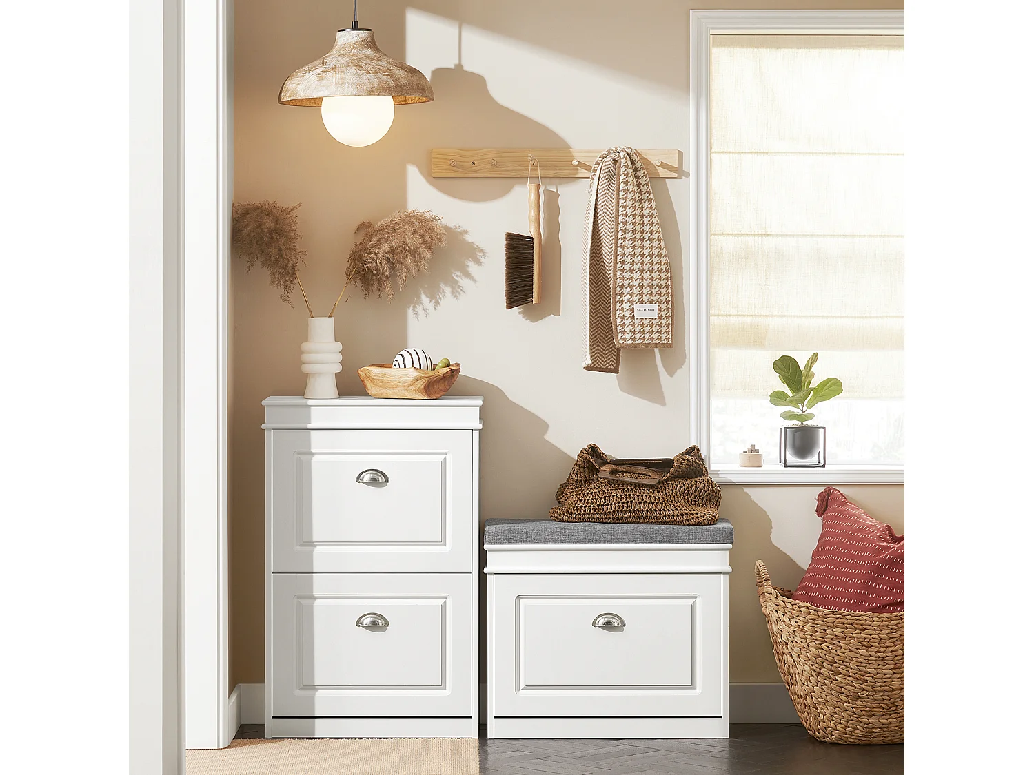 Banc à Chaussures Meuble à Chaussures avec Assise Coussin Rembourré, FSR82-K-W