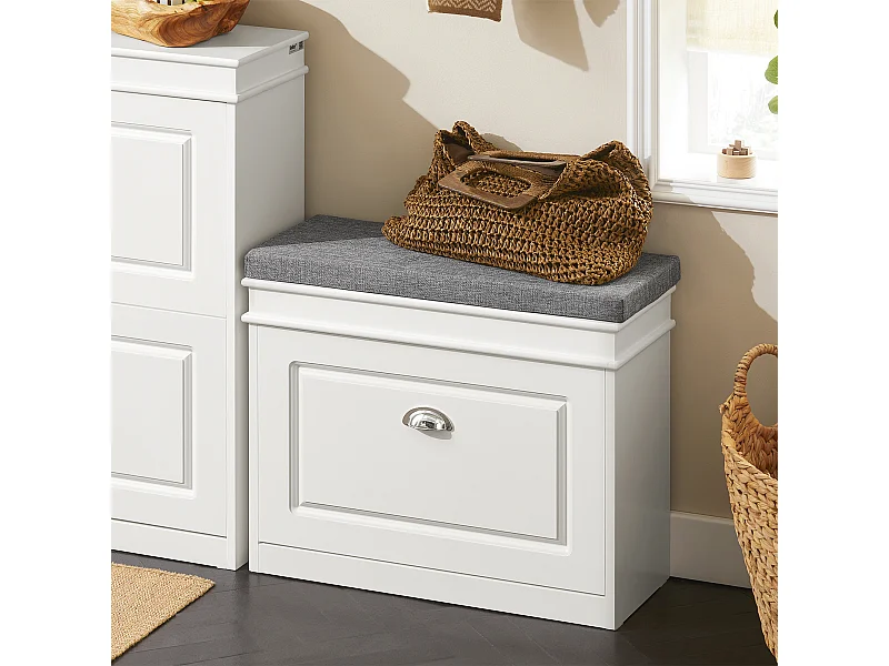 Banc à Chaussures Meuble à Chaussures avec Assise Coussin Rembourré, FSR82-K-W