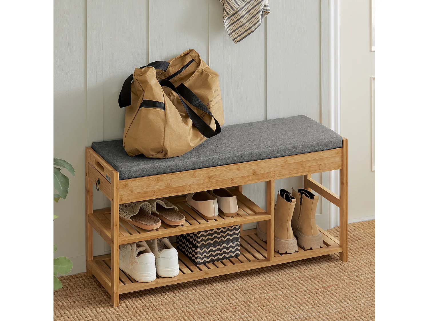 SoBuy Armário de sapatos com prateleira, banco, Banco com sapateira FSR47-N