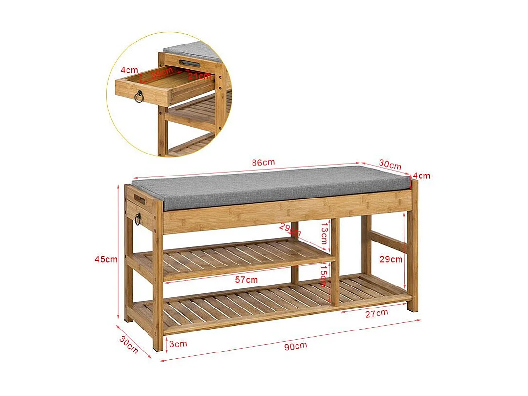 Bambusowa ławka na buty z siedziskiem FSR47-N