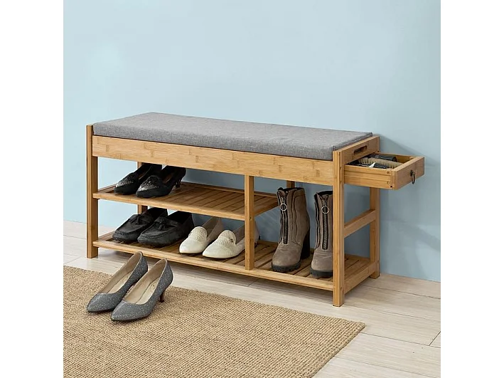 Étagère à Chaussures avec tiroirs Latéraux, Banquette Siège pour chausser, FSR47-N