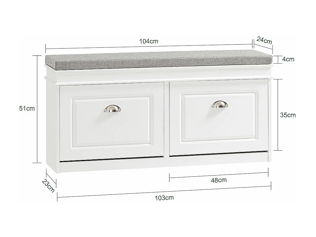 Zapatero Banco con 2 cajones,Banco con almacenaje,L104 x P24 x H52cm 2 Cajones Blanco FSR64-W SoBuy ES