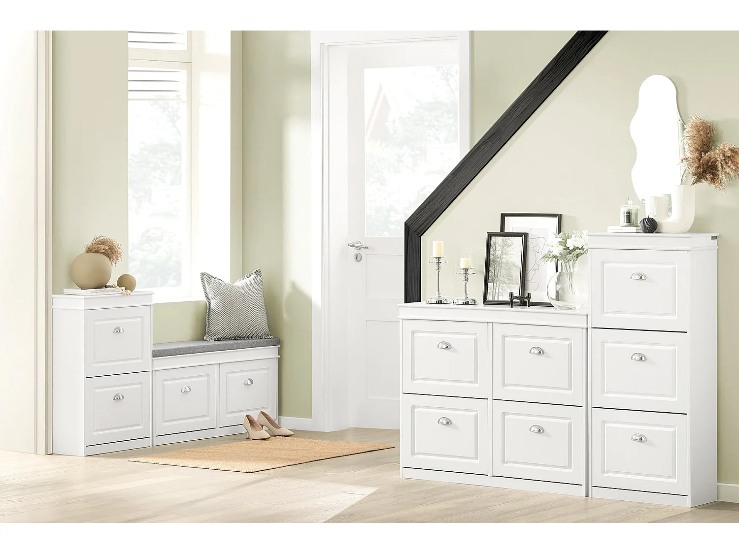 Zapatero Banco con 2 cajones,Banco con almacenaje,L104 x P24 x H52cm 2 Cajones Blanco FSR64-W SoBuy ES