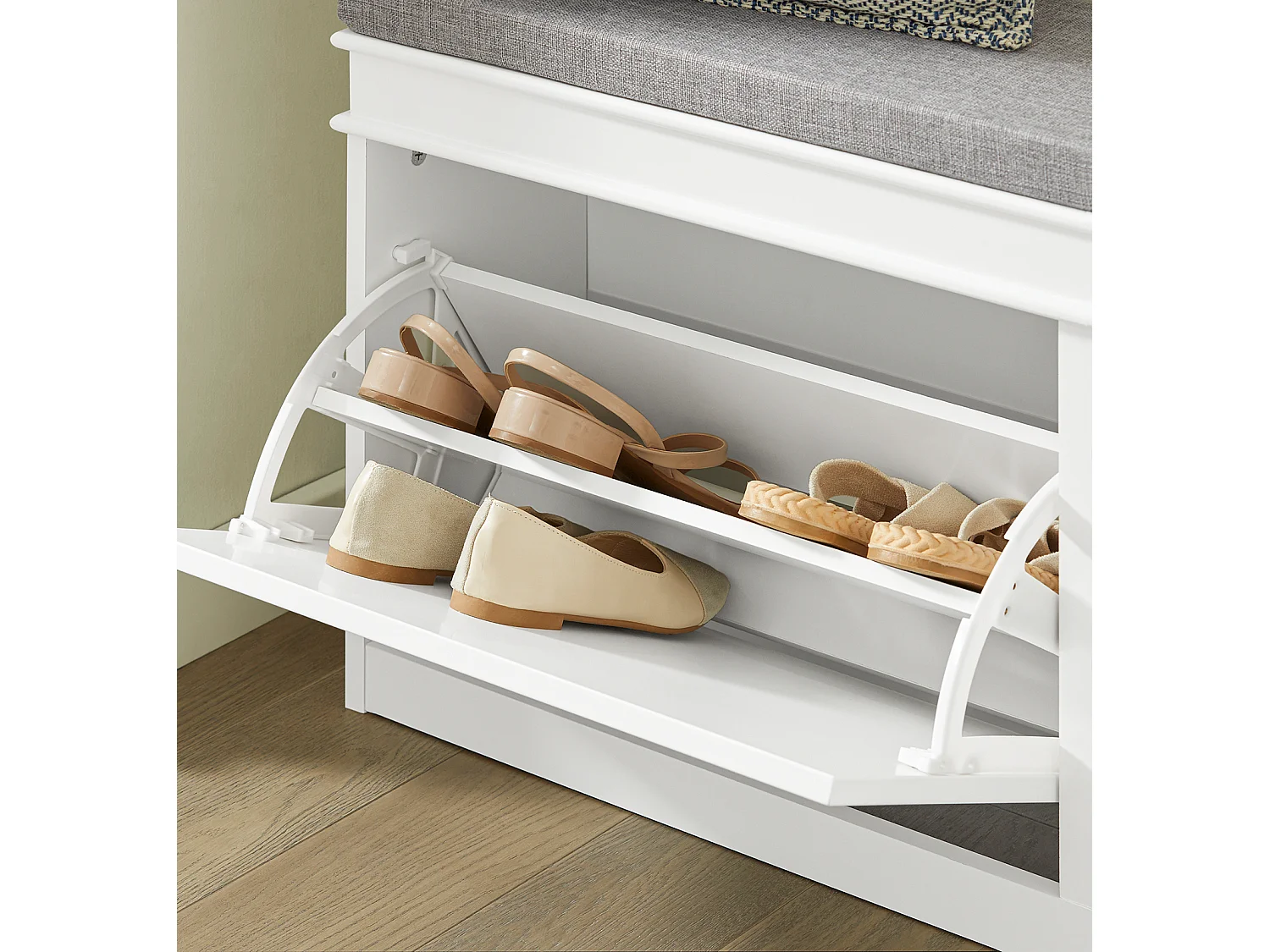 Zapatero Banco con 2 cajones,Banco con almacenaje,L104 x P24 x H52cm 2 Cajones Blanco FSR64-W SoBuy ES