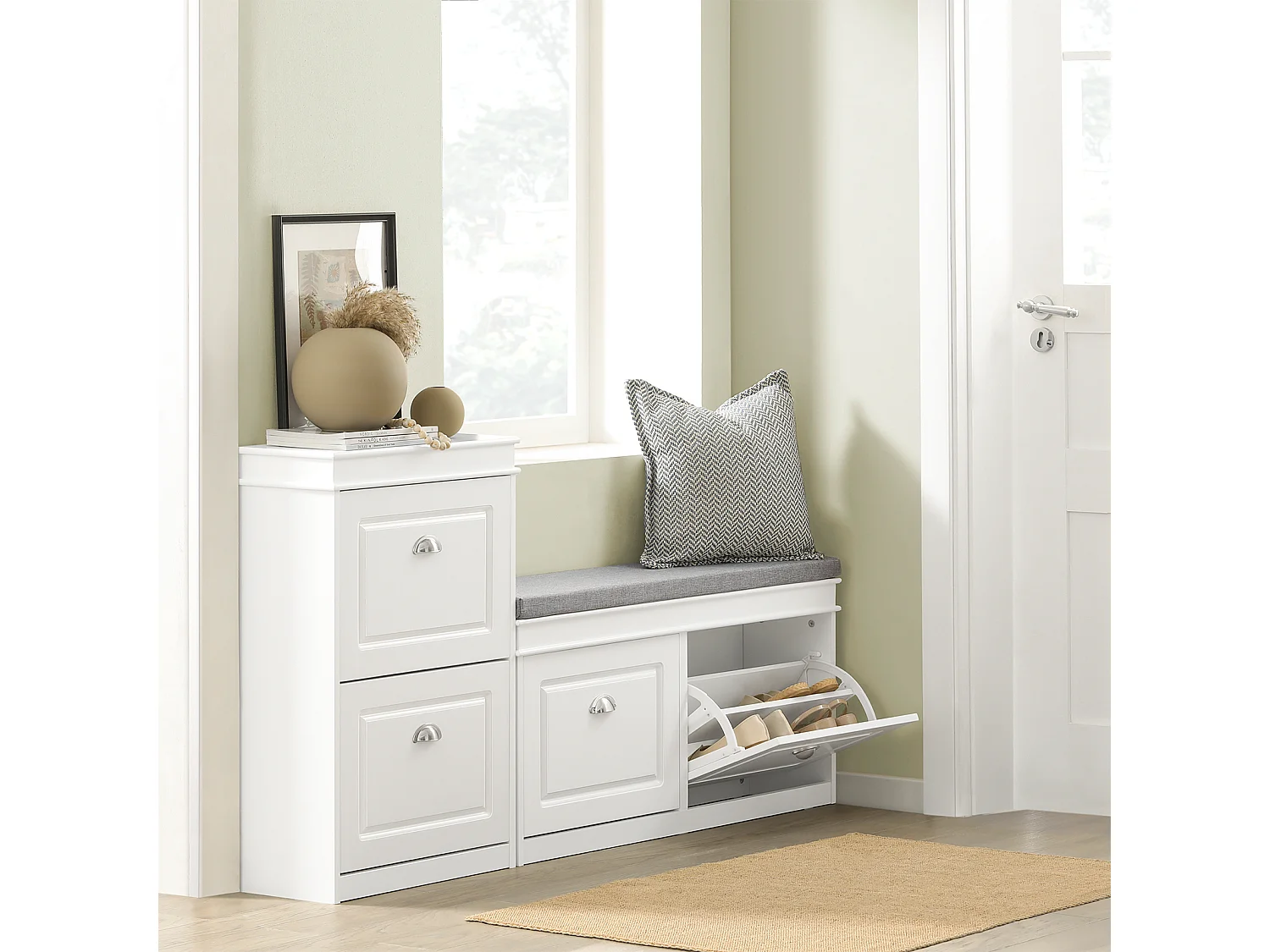 Zapatero Banco con 2 cajones,Banco con almacenaje,L104 x P24 x H52cm 2 Cajones Blanco FSR64-W SoBuy ES