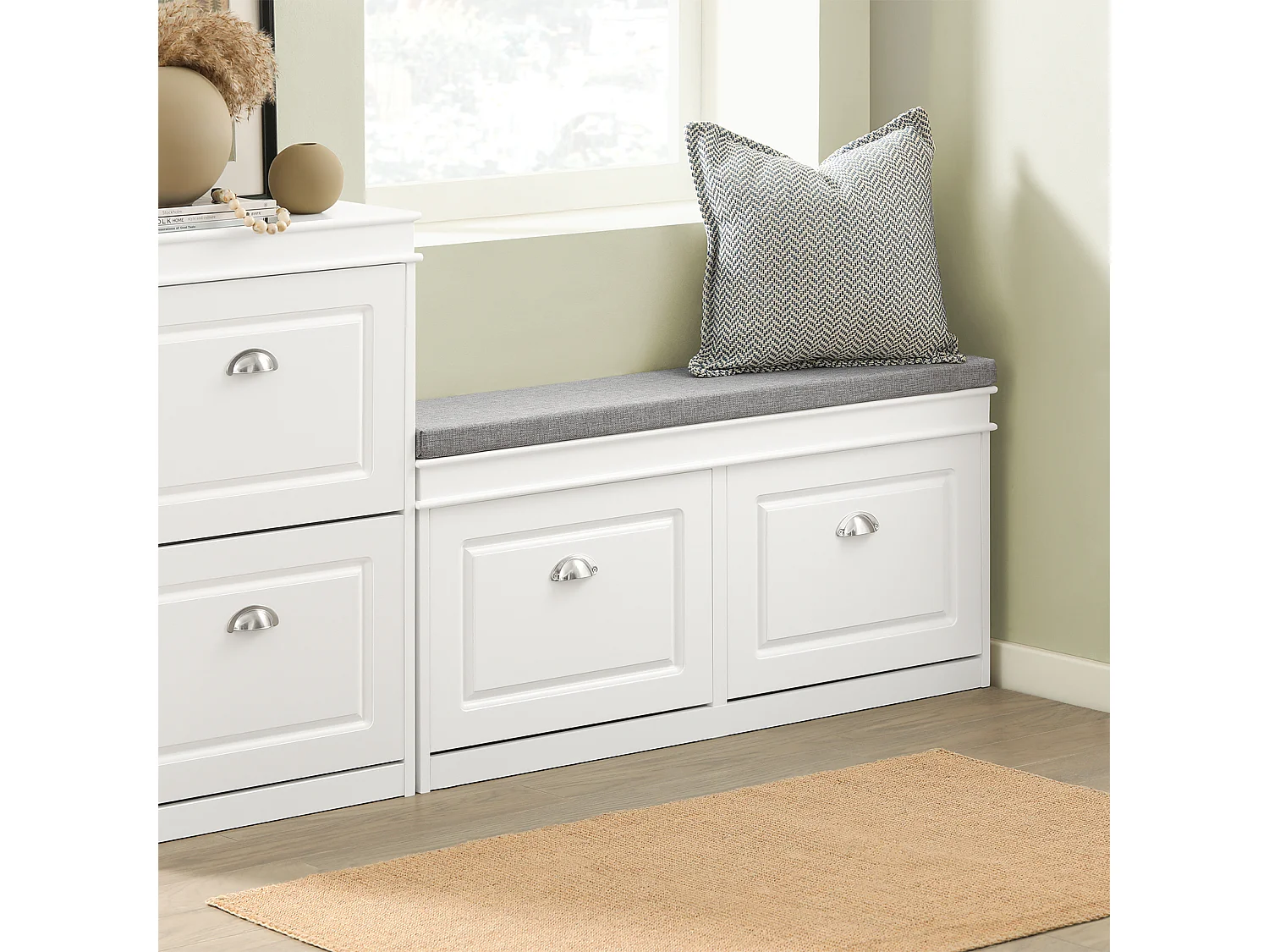 Zapatero Banco con 2 cajones,Banco con almacenaje,L104 x P24 x H52cm 2 Cajones Blanco FSR64-W SoBuy ES