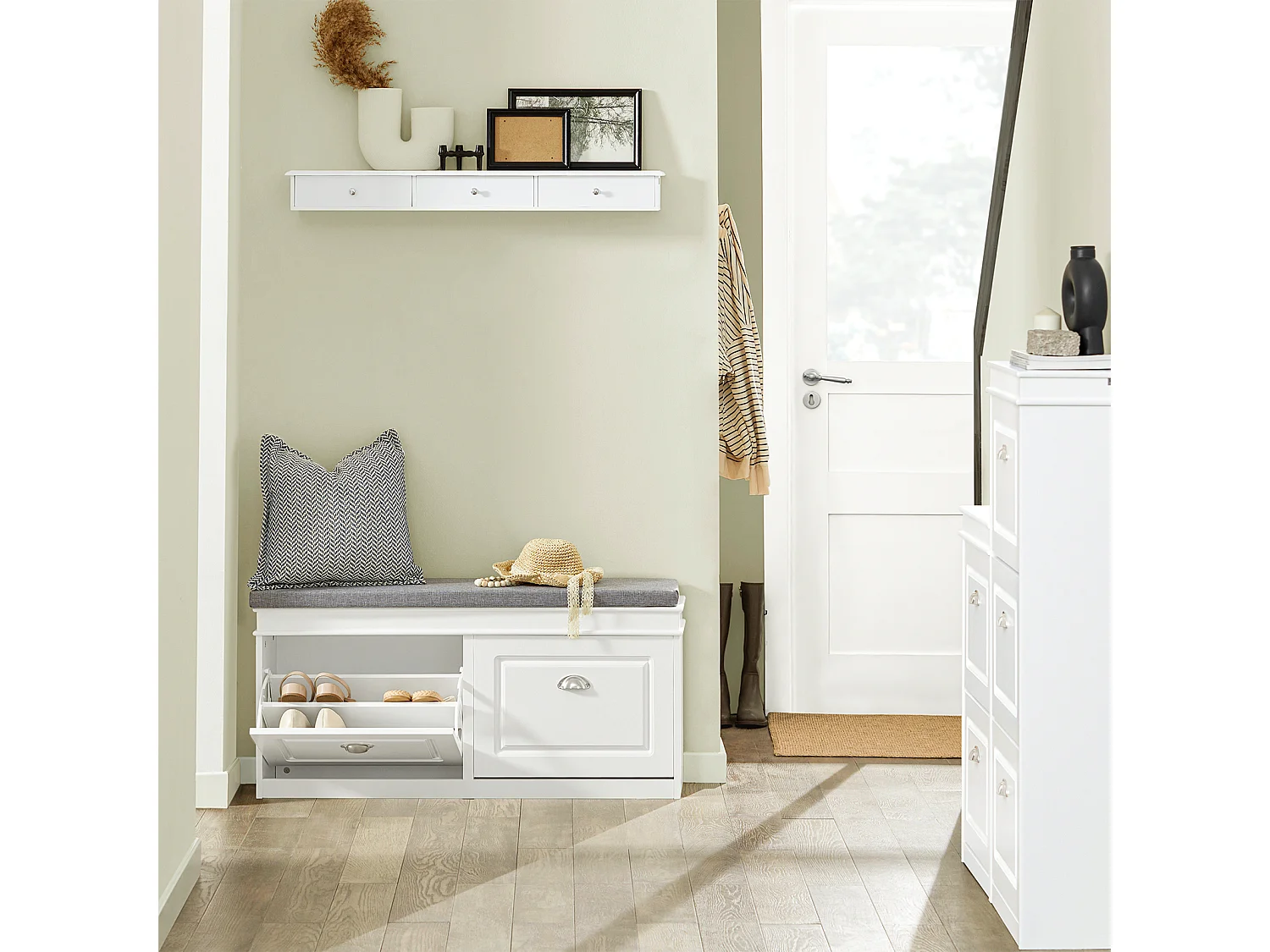 Banc de Rangement à Chaussures Meuble d'entrée avec Coussin, FSR64-W