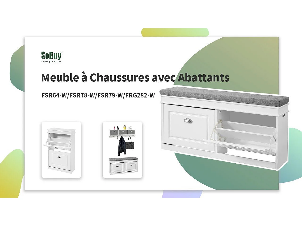 Chaussures Armoire à Chaussures Commode à Chaussures 4 abattants Meuble d'entrée, FSR79-W