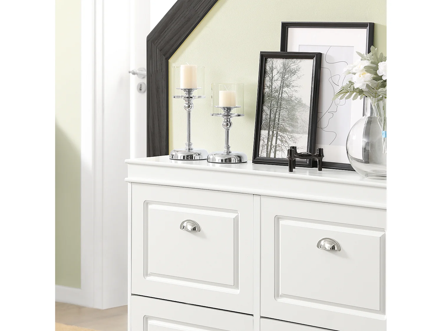 SoBuy FSR79-W Schoenenkast met 4 Kleppen Schoenenrek Schoenenkipper met 8 Planken