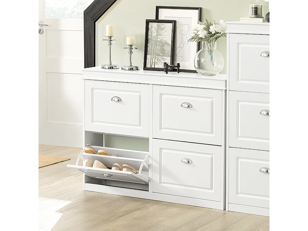 SoBuy FSR79-W Schoenenkast met 4 Kleppen Schoenenrek Schoenenkipper met 8 Planken