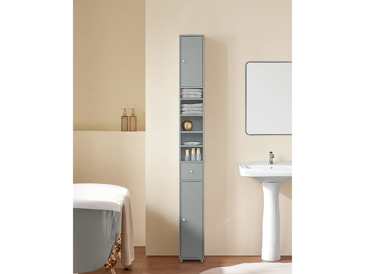 Meuble De Rangement Salle D Bain Meuble Colonne Armoire De Toilette Meuble Wc Gris, BZr34-hg