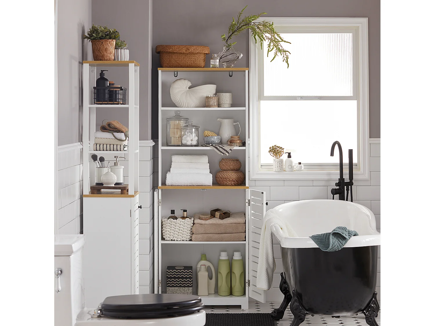 Mueble Columna de baño Armario para baño con 5 Estantes Estanterías de baño Blanco Medidas: 60x30x160cm BZR44-W SoBuy ES