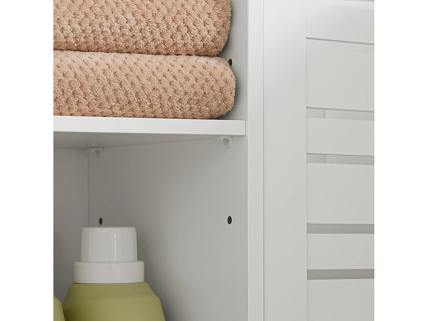 Meuble Colonne De Salle De Bain Armoire Haute Avec 3 Etagères Et 2 Portes Persiennes, BZr44-w