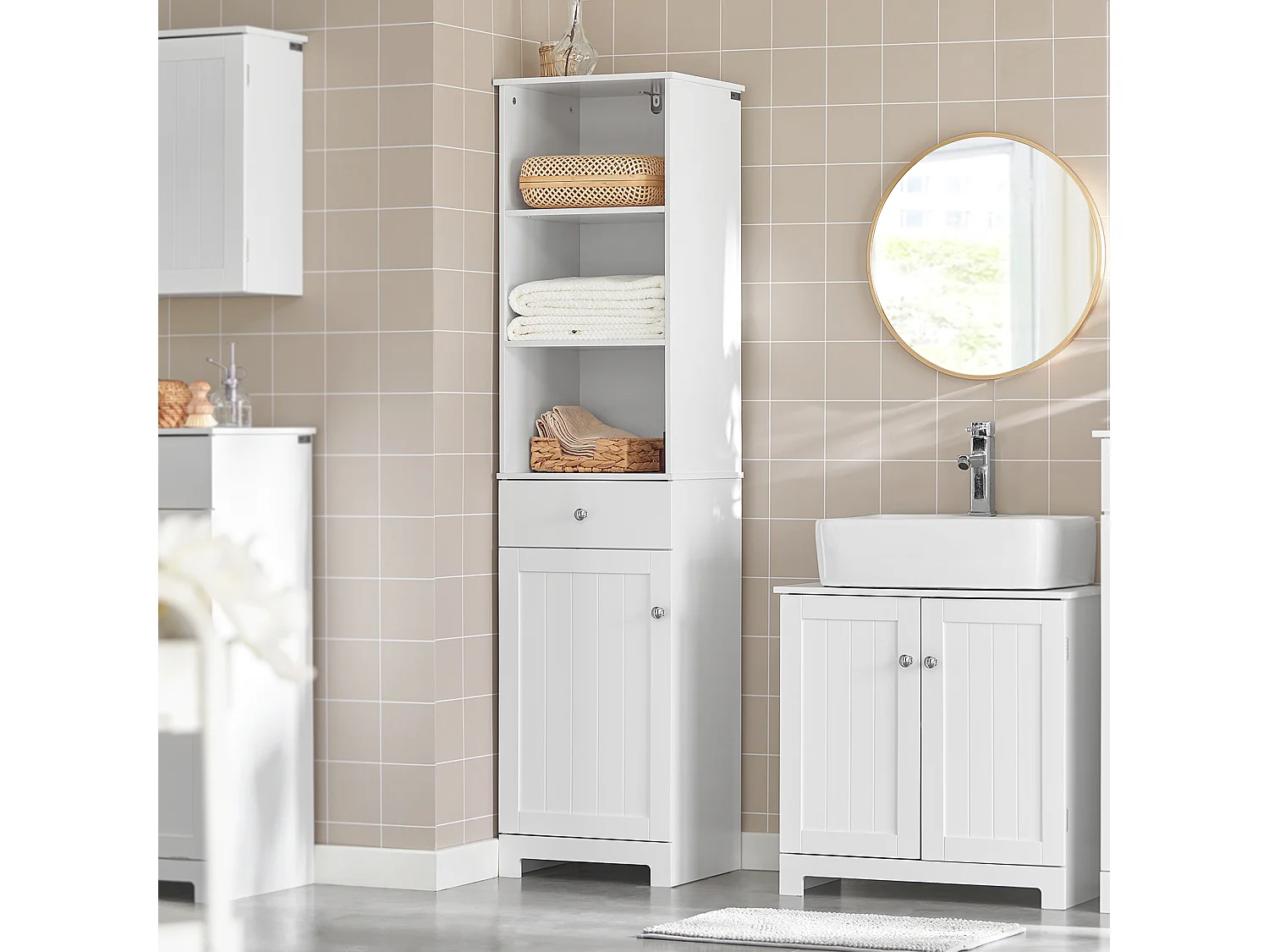 Meuble Colonne De Salle De Bain Armoire Haute Meuble Rangement, BZr17-w