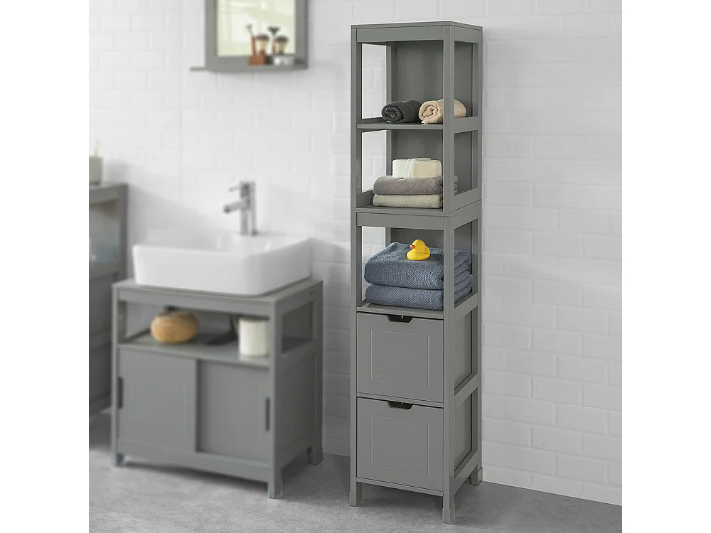 Mueble Columna de baño Armario para baño-3 estantes y 2 Cajones Gris Oscuro FRG126-SG SoBuy ES