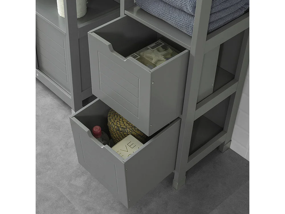 Mueble Columna de baño Armario para baño-3 estantes y 2 Cajones Gris Oscuro FRG126-SG SoBuy ES