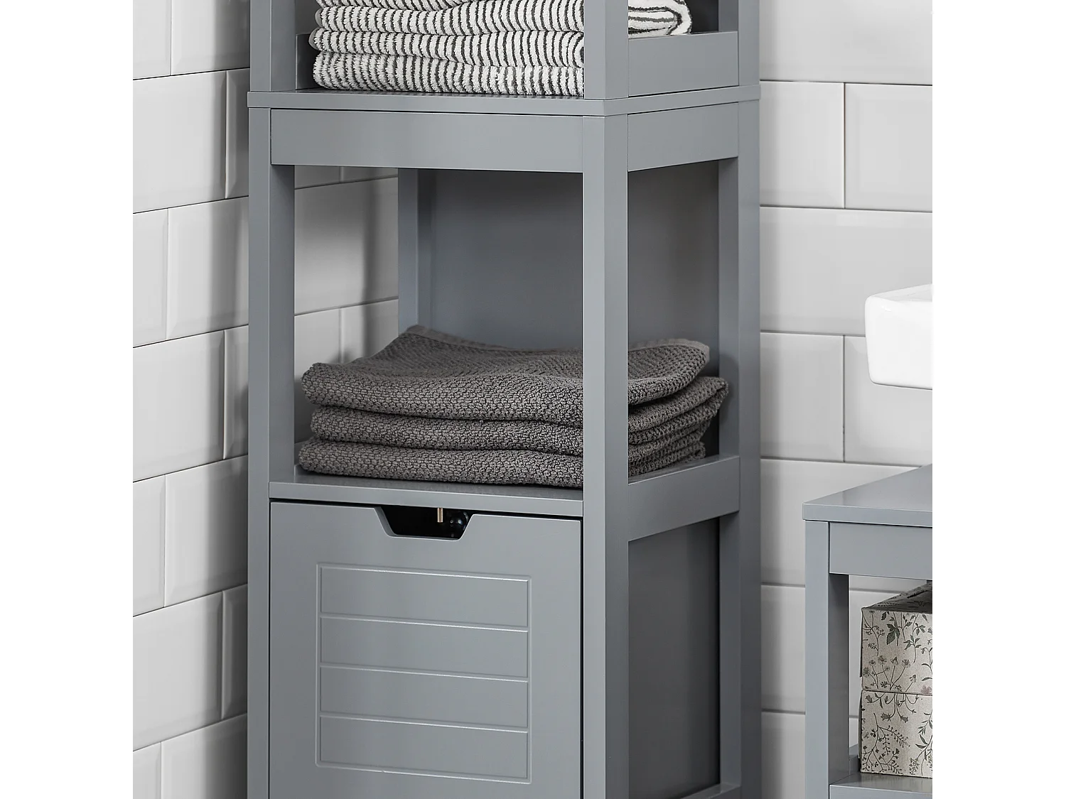 Mueble Columna de baño Armario para baño-3 estantes y 2 Cajones Gris Oscuro FRG126-SG SoBuy ES