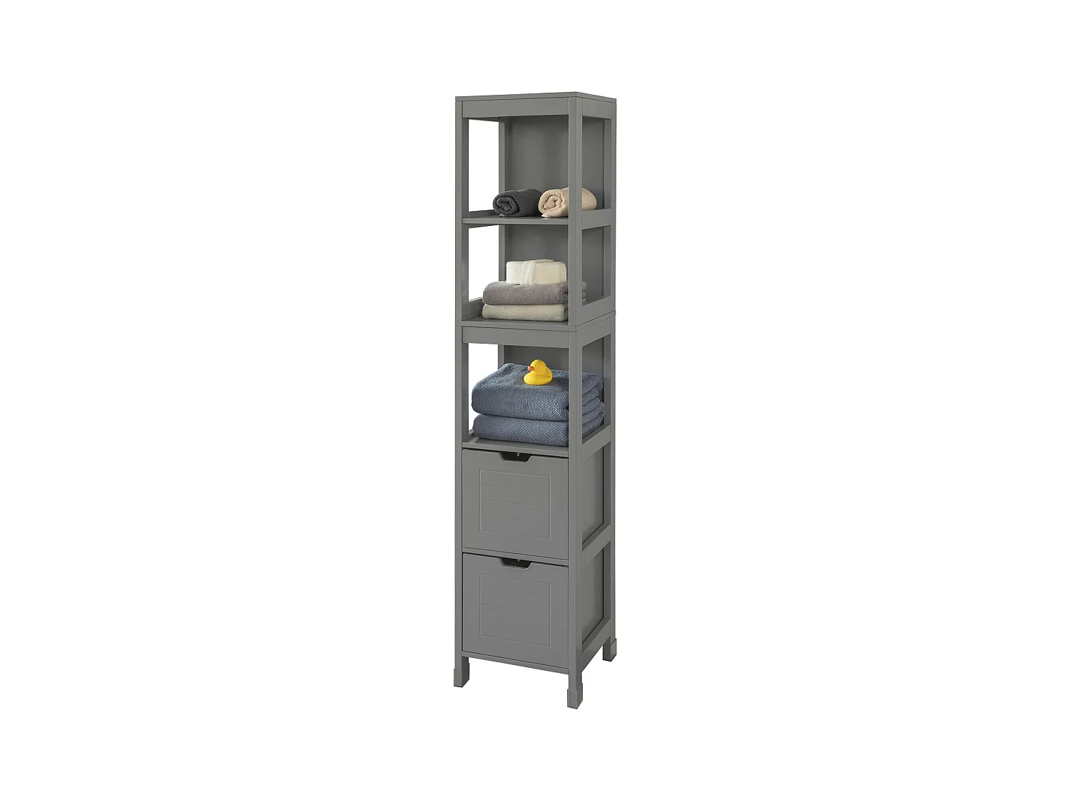 Meuble Colonne de Salle de Bain Armoire Haute – 4 étagères et 2 tiroirs, FRG126-SG