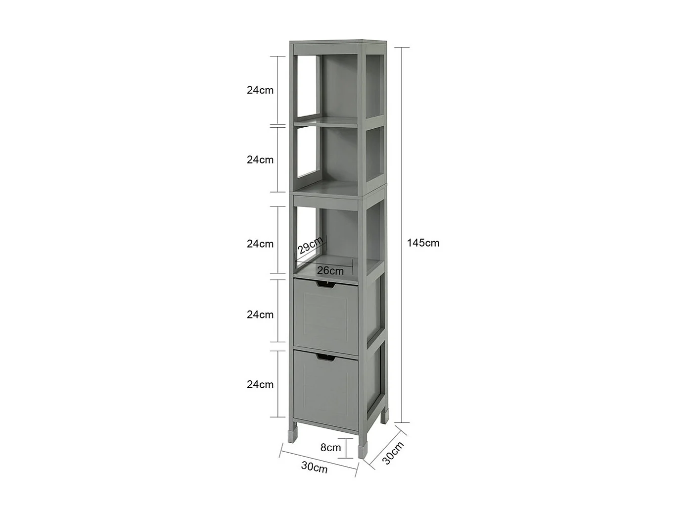 Meuble Colonne de Salle de Bain Armoire Haute – 4 étagères et 2 tiroirs, FRG126-SG