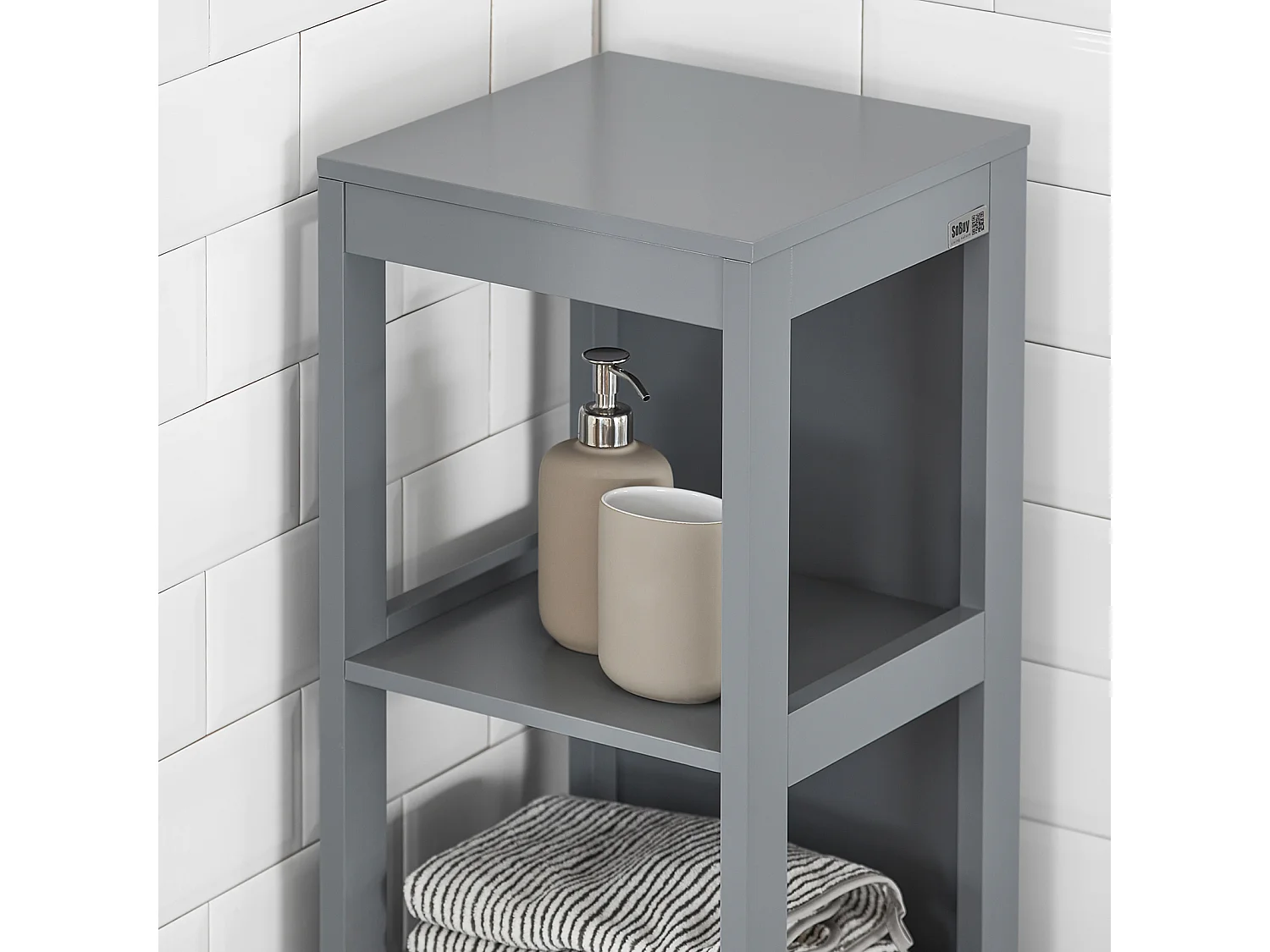 Meuble Colonne de Salle de Bain Armoire Haute – 4 étagères et 2 tiroirs, FRG126-SG