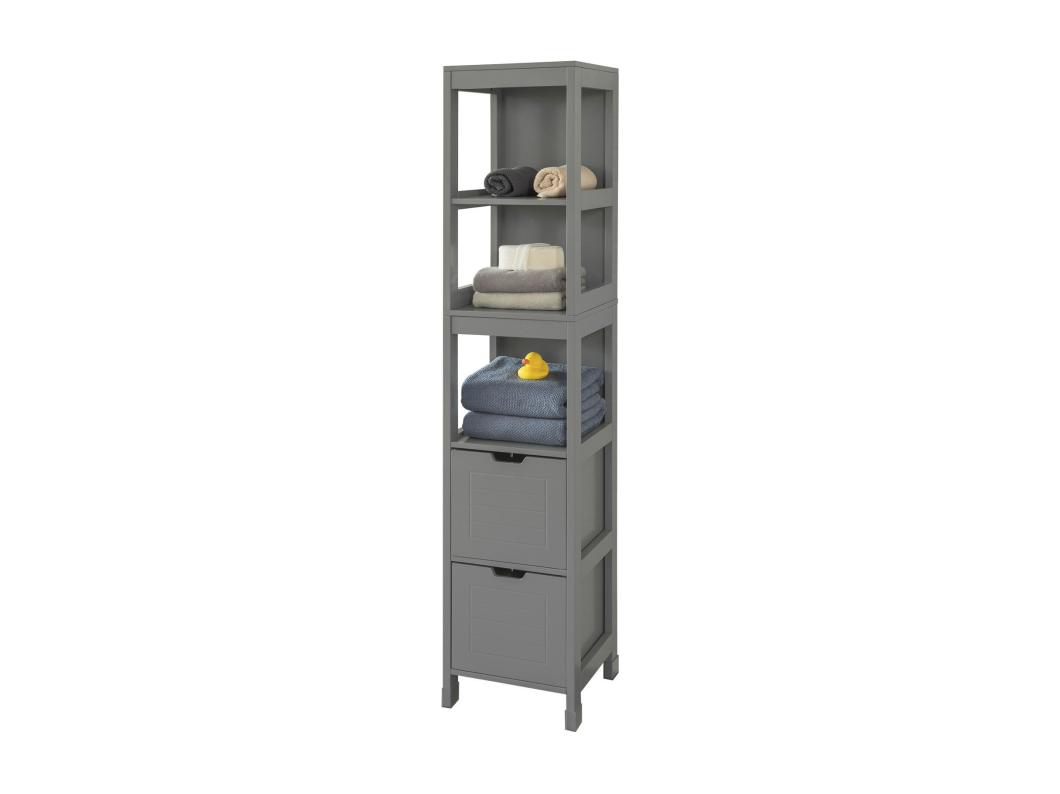 SoBuy FRG126-SG Badkamermeubel Hoge Kast voor Badkamer Badkamerrek met Voetkussen Badkamer - 2 Lades - Grijs - bxlxh 30x30x145cm