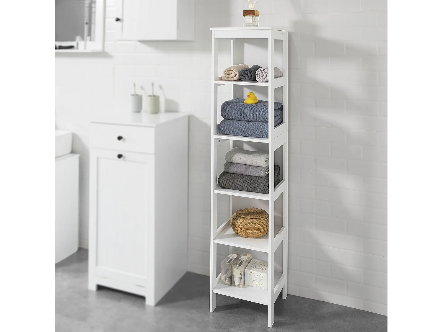 Meuble Colonne De Salle De Bain Armoire Haute Étagère De Salle De Bain Avec 6 Étagères,bzr14-w