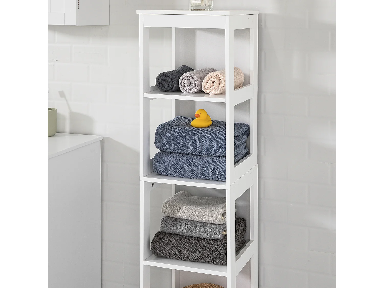 Meuble Colonne De Salle De Bain Armoire Haute Étagère De Salle De Bain Avec 6 Étagères,bzr14-w