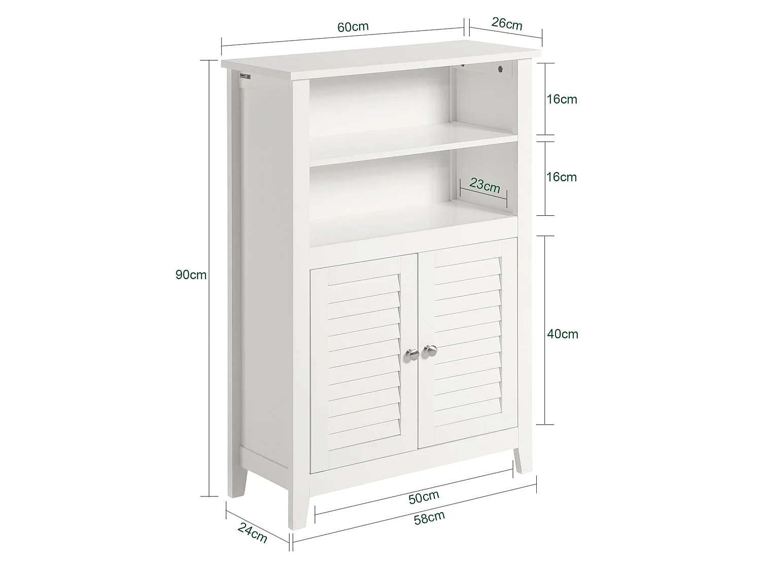 SoBuy BZR13-W Badkamerkast Dressoir Badkamermeubel Badkamerkast met twee planken