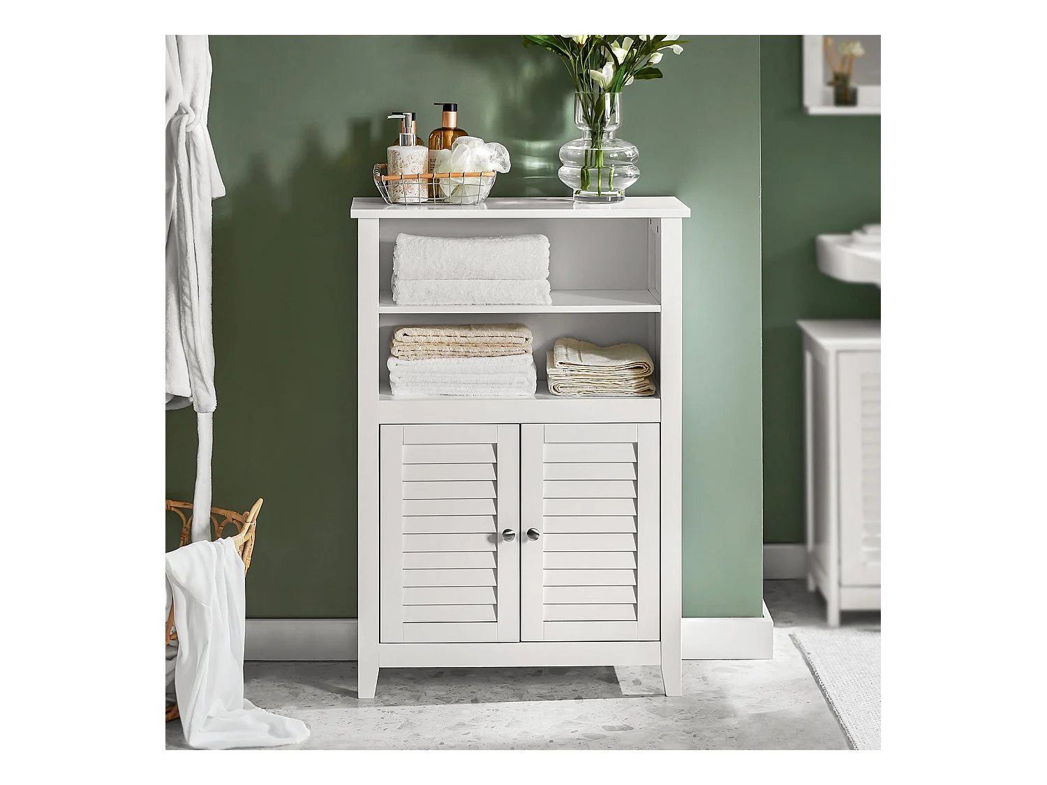 SoBuy BZR13-W Badkamerkast Dressoir Badkamermeubel Badkamerkast met twee planken