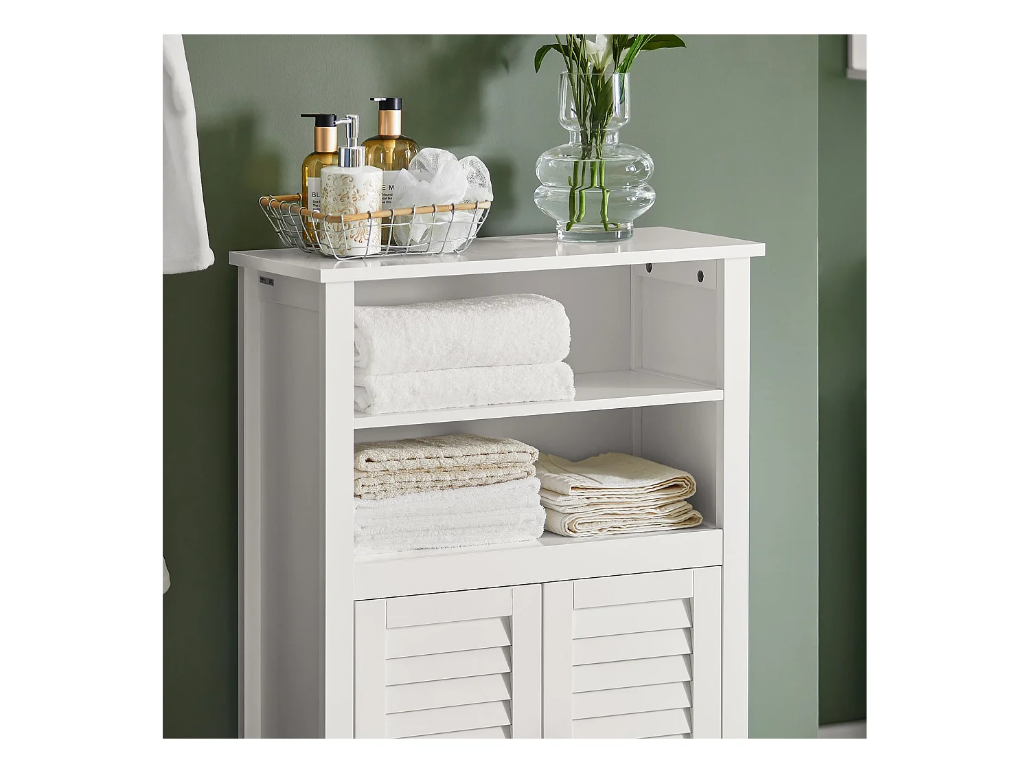 SoBuy BZR13-W Badkamerkast Dressoir Badkamermeubel Badkamerkast met twee planken