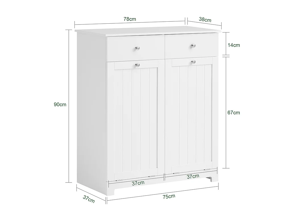 Cesto para Ropa Sucia Armario Multifuncional con 2 Cestos y 2 Cajones 78x38x90 cm Blanco BZR33-W SoBuy ES