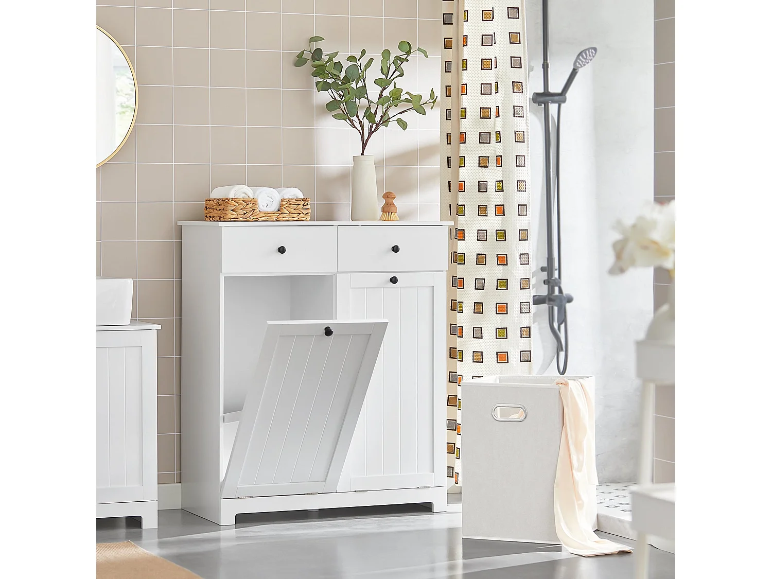 Cesto para Ropa Sucia Armario Multifuncional con 2 Cestos y 2 Cajones 78x38x90 cm Blanco BZR33-W SoBuy ES