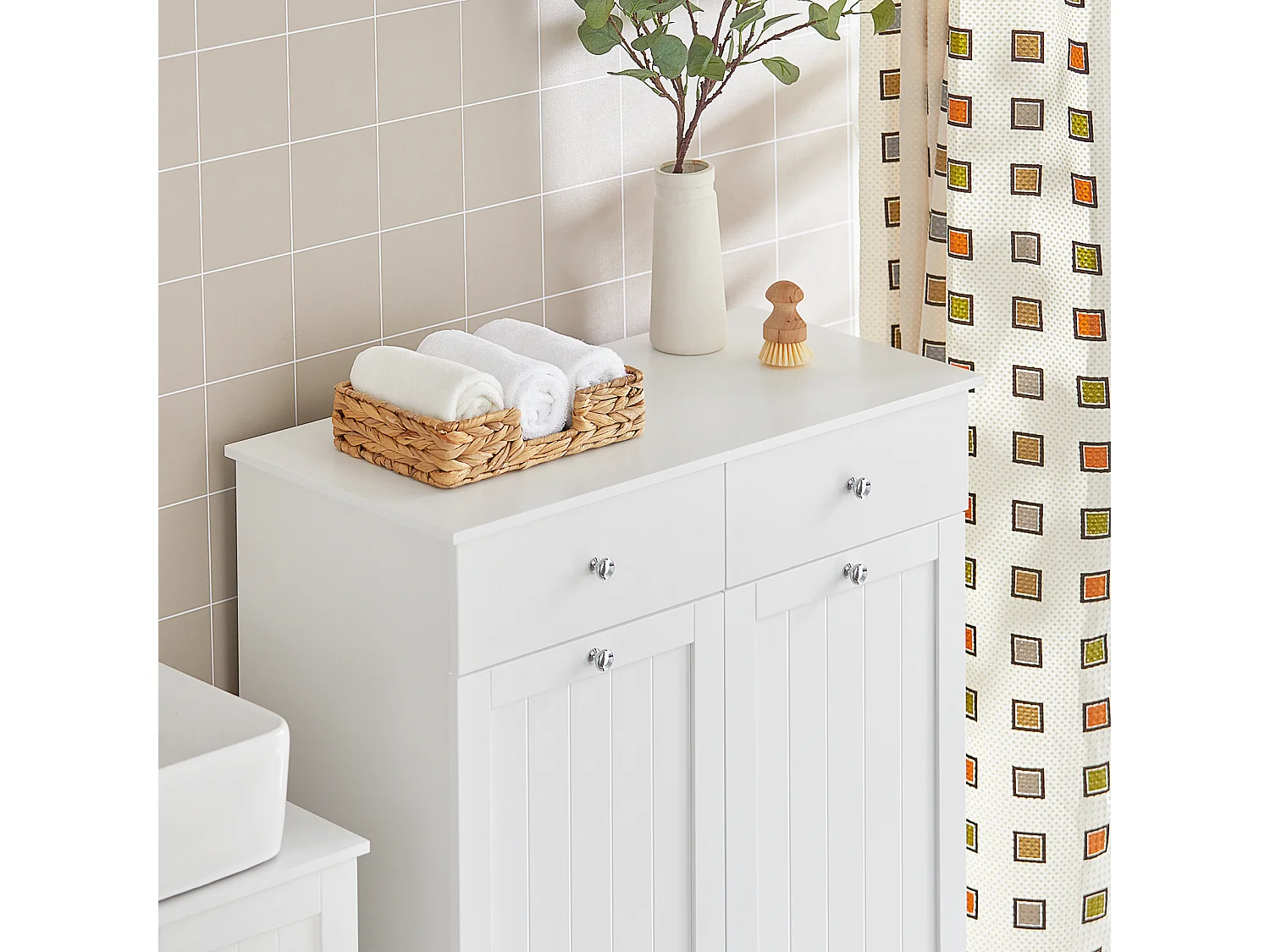 Cesto para Ropa Sucia Armario Multifuncional con 2 Cestos y 2 Cajones 78x38x90 cm Blanco BZR33-W SoBuy ES