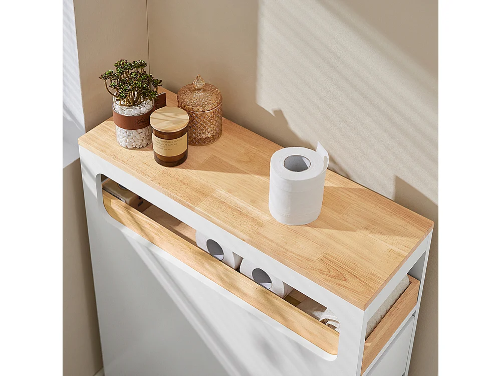 SoBuy Carrellino Salvaspazio con 3 cassetti Carrello Cucina Organizzatore Bagno Mobiletto Bagno Colore Bianco e Naturale BZR54-W