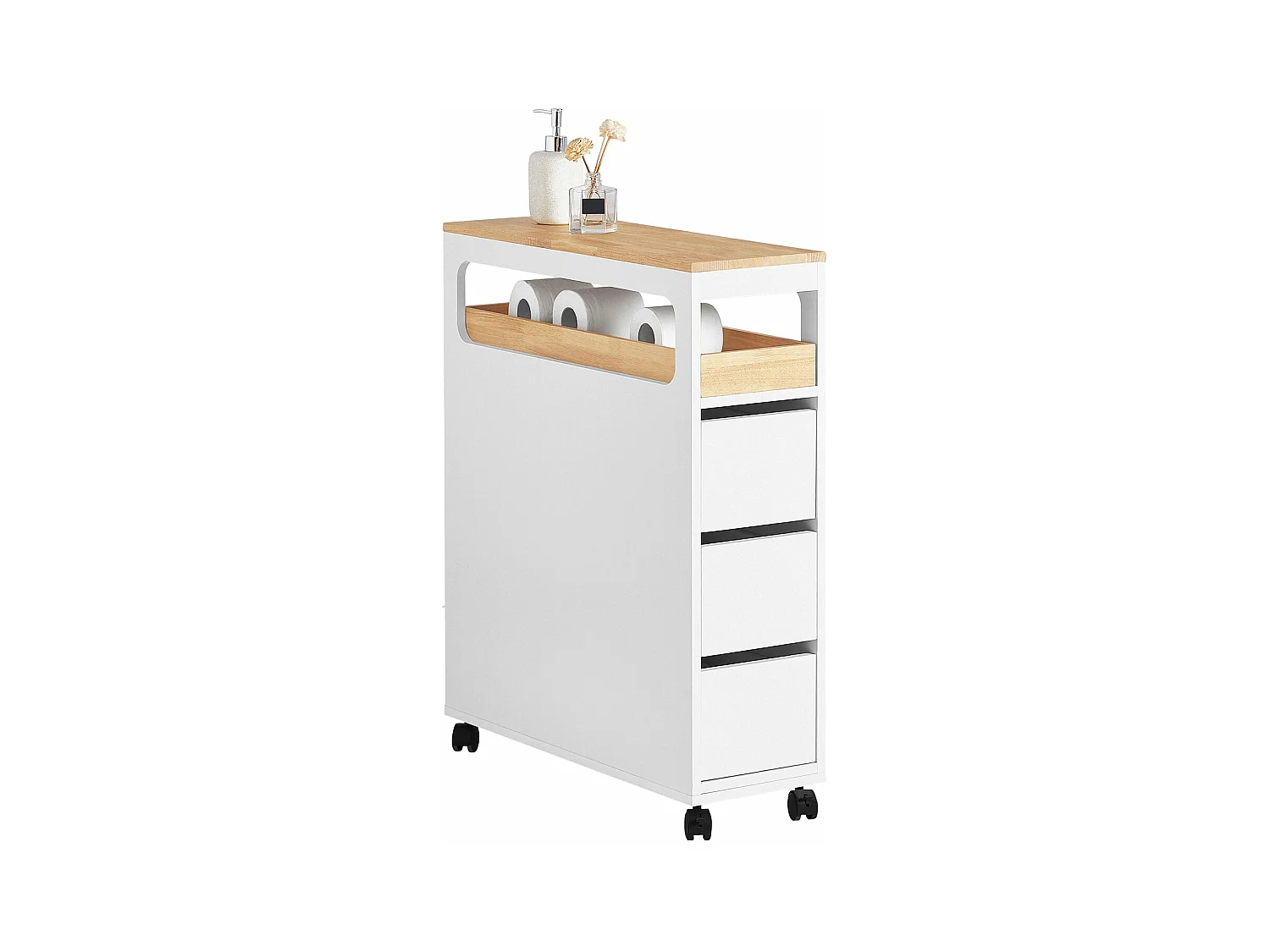 Meuble de Rangement Étroit sur roulettes Rangement Polyvalente avec 1 Plateau Amovible, BZR54-W