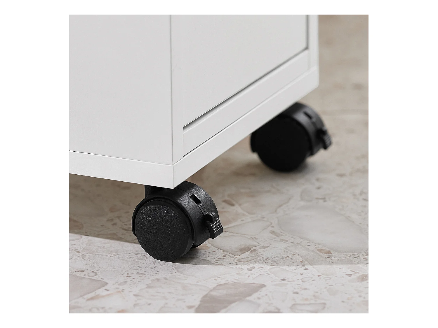 SoBuy BZR54-W Toiletrolhouder, Toiletkast, Badkamerkast, Smalle Opbergkast, Rek Smal met 1 Uitneembare Dienblad, 3 Lades en 4 wielen