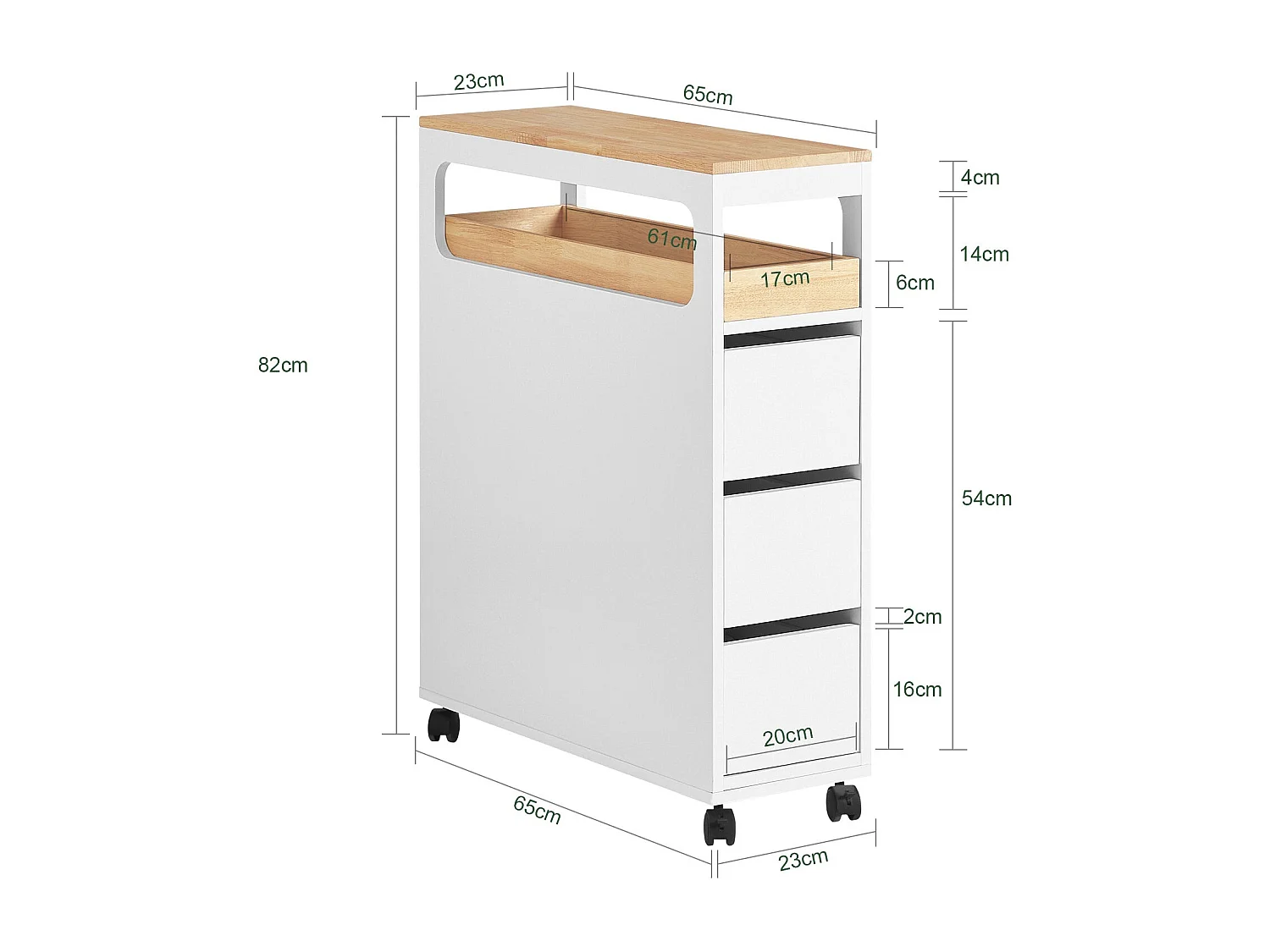 Meuble de Rangement Étroit sur roulettes Rangement Polyvalente avec 1 Plateau Amovible, BZR54-W