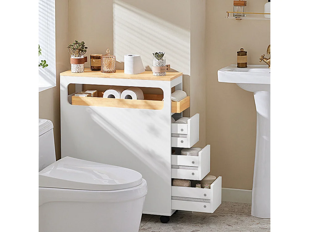 Meuble de Rangement Étroit sur roulettes Rangement Polyvalente avec 1 Plateau Amovible, BZR54-W