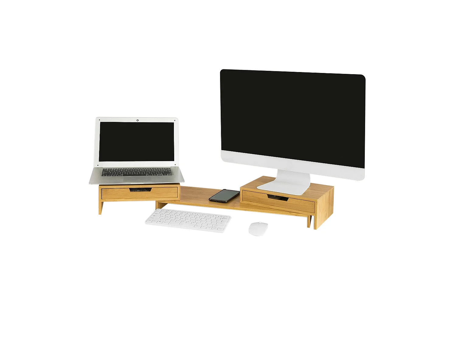 SoBuy BBF04-N Design Monitorstandaard Monitorverhoger voor 2 Monitor Notebookstandaard