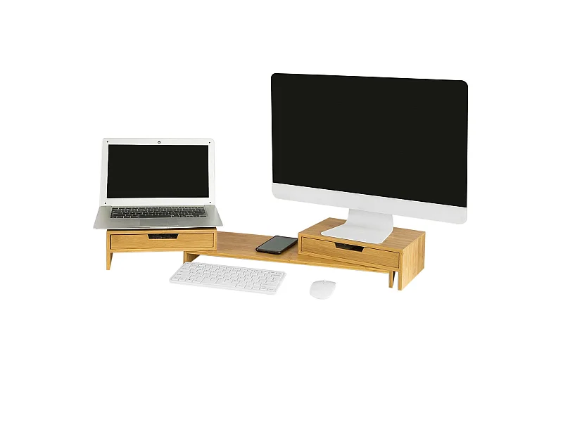 SoBuy Base de tela com gaveta, elevador de tela de escritório, elevador para monitor de mesa BBF04-N