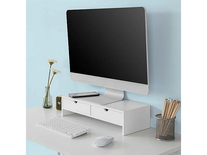 SoBuy BBF02-W Monitorstandaard Computerstandaard Bureau-organizer met 2 Laden